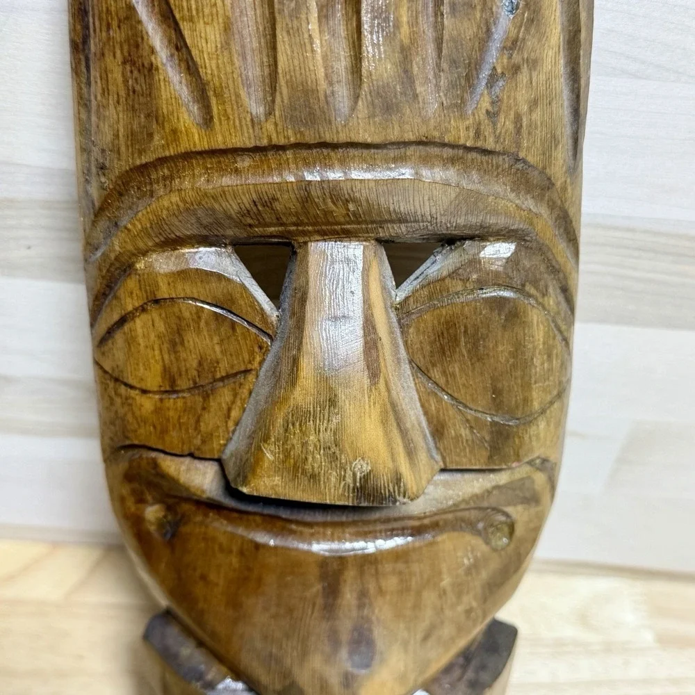 Hand Carved Wooden Tribal Wall Mask Primitive Folk Art Hanging Decor 11.5